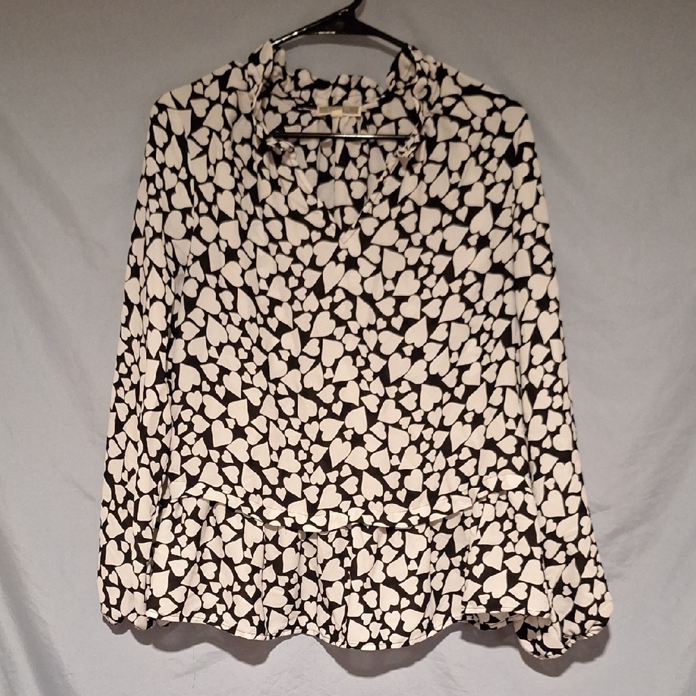 Pleione Monochrome Heart Pattern Blouse Size Medium